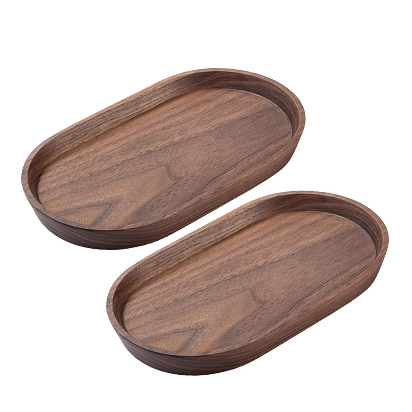 Vandroop Mini Serving Trays for Parties, Small Decorative Tray for Tea＆Coffee, Oval Wooden Plates for Serving Food for Appetizer＆Vegetables for Bathroom 7.8"×4.6" (Walnut, Set of 2)