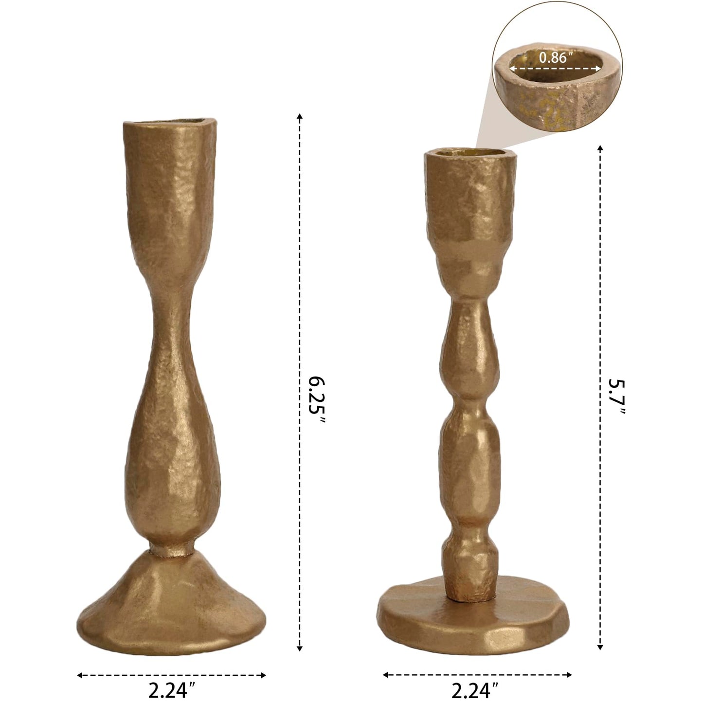 Antique Brass Handcrafted Iron Taper Candle Holders - Set of 2 Decorative Candlesticks for Weddings, Dining, and Parties