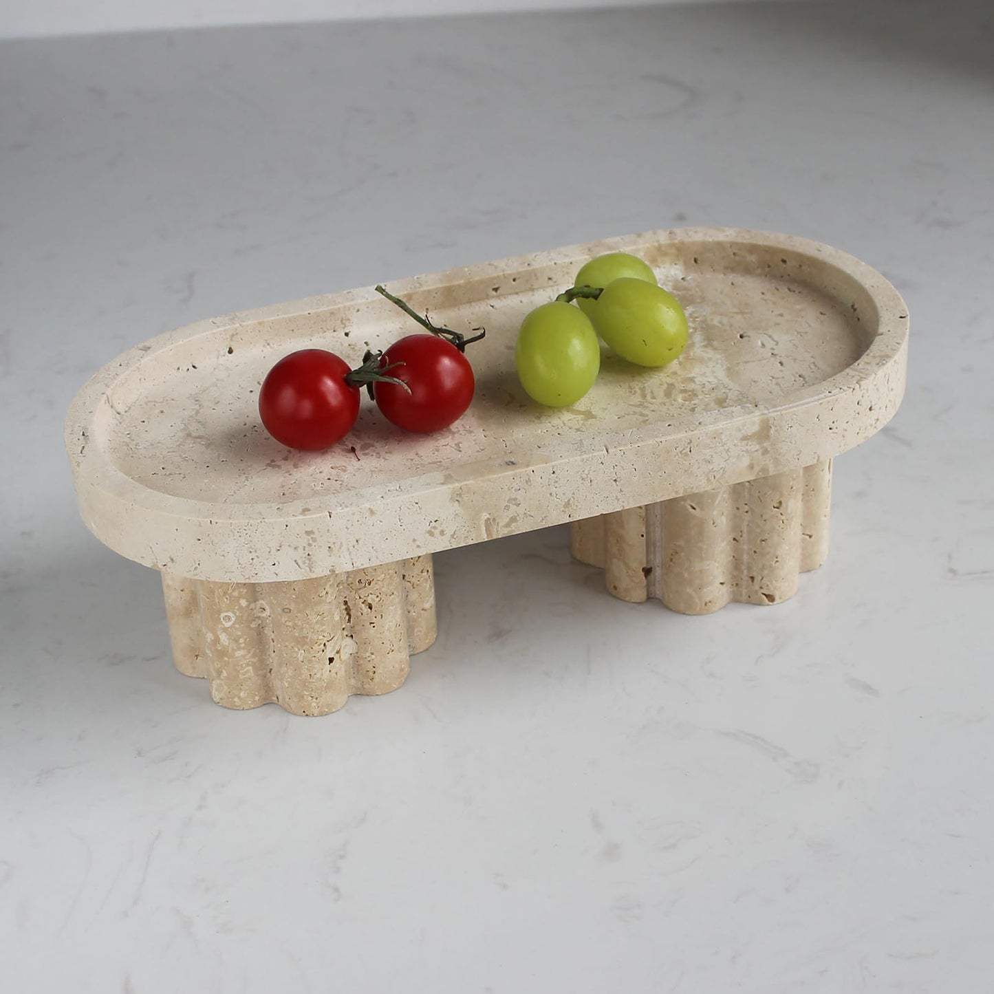 Natural Travertine Oval Tray with 2 Legs, 10" Vanity Decorative Tray for Countertop Organizer, Catchall Tray for Perfume, Candles, Jewelry Dish