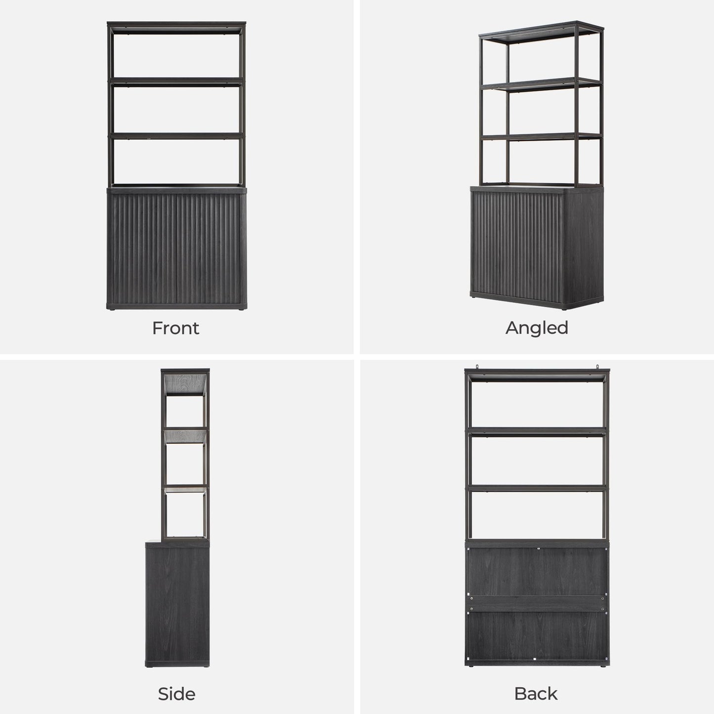 SICOTAS Book Shelf Fluted Bookshelf 71" Tall Bookcase with Doors Storage 5 Tier Mid Century Modern Bookshelves Large Shelves Metal Book Cases for Living Room Office Bedroom Kitchen Library (Black)