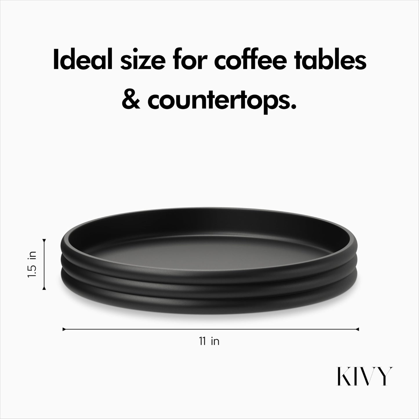 KIVY Round Decorative Concrete Tray 11x1,5 Inch - Modern Circle Coffee Table Bowl - Home Decor Table Tray for Livingroom & Bedroom - Modern Decorative Trays - Black Flat Bowl - Centerpiece Trays
