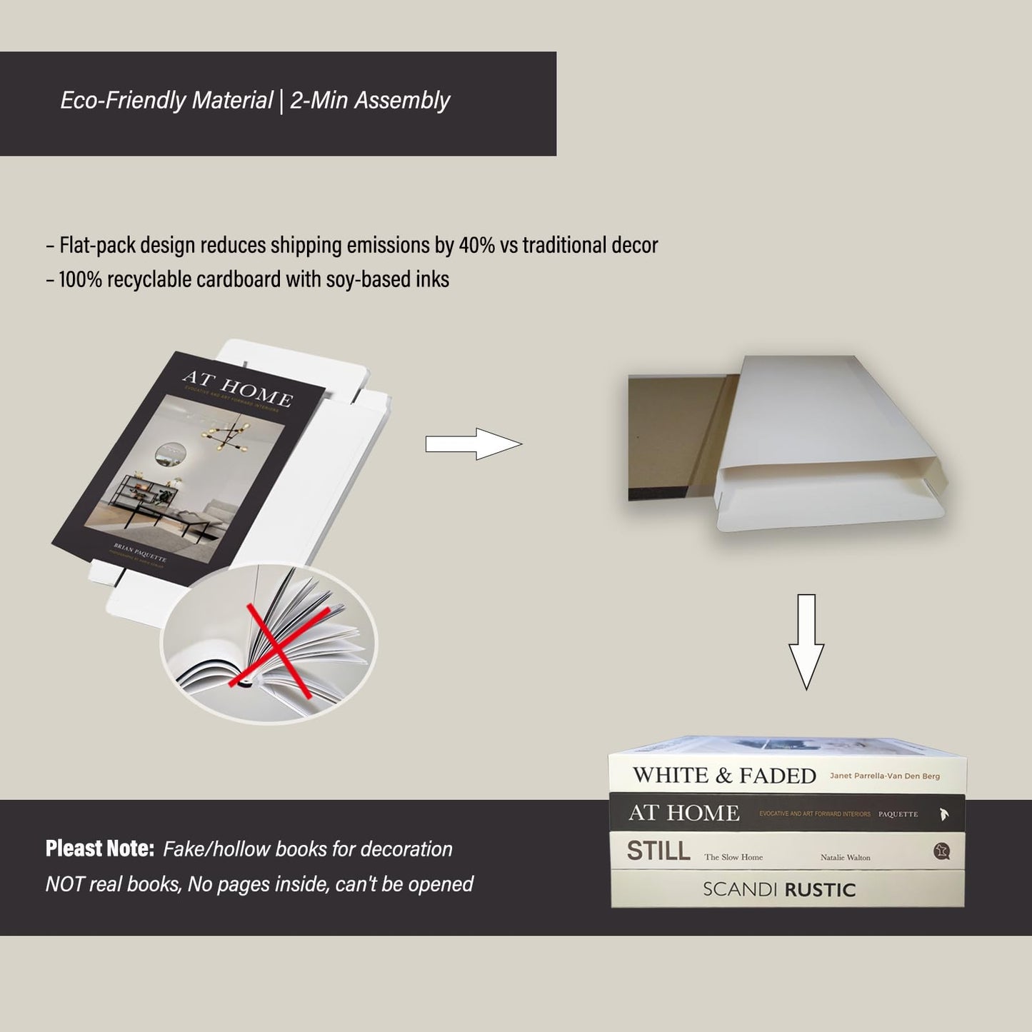 4 Pack Decorative Faux Books Set for Home Aesthetic - Luyseyha Fake Hollow Books Decor for Bookshelf Coffee Table, Living Room, Bedroom