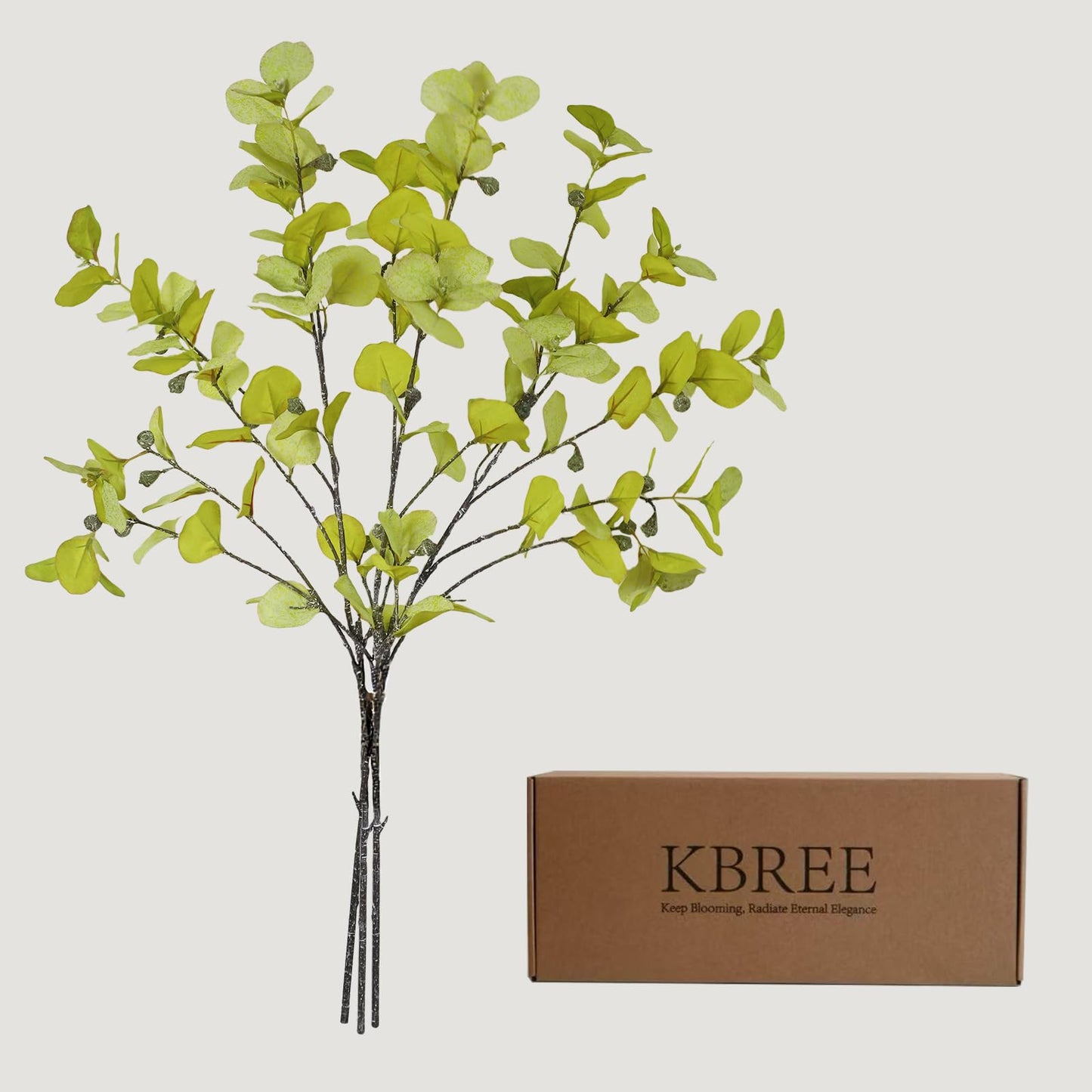 KBREE 41.3" Eucalyptus Stems, 3 Pcs Faux Eucalyptus with Seed Pods, Extra Long Stems Greenery Decor for Tall Vase, Home, Wedding & Office (Frosted Yellow Green)