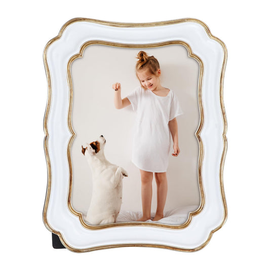 PHAREGE 5x7 Vintage Picture Frame White Gold, Ornate Antique Picture Frame for 5x7 Photo, Retro Photo Frame for Tabletop Vertical or Horizontal Display, 1 Pack