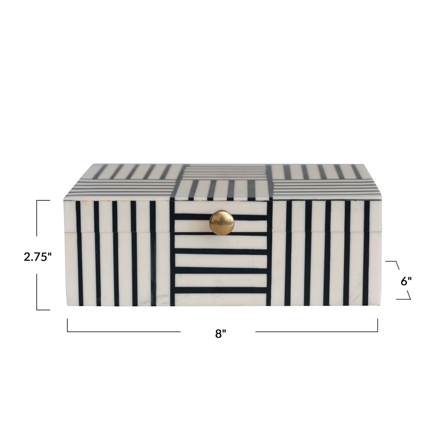 Modern Resin Box with Striped Block Pattern and Gold Clasp, Black and White