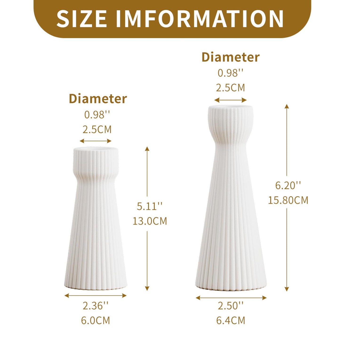 SCBLOOM Taper Candle Holders for Candlesticks Ceramic Candle Stick Candle Holder- Set of 2 Decorative Candle Stand for Wedding Decor,Dinner Party and Table Centerpieces,Housewarming Gift White