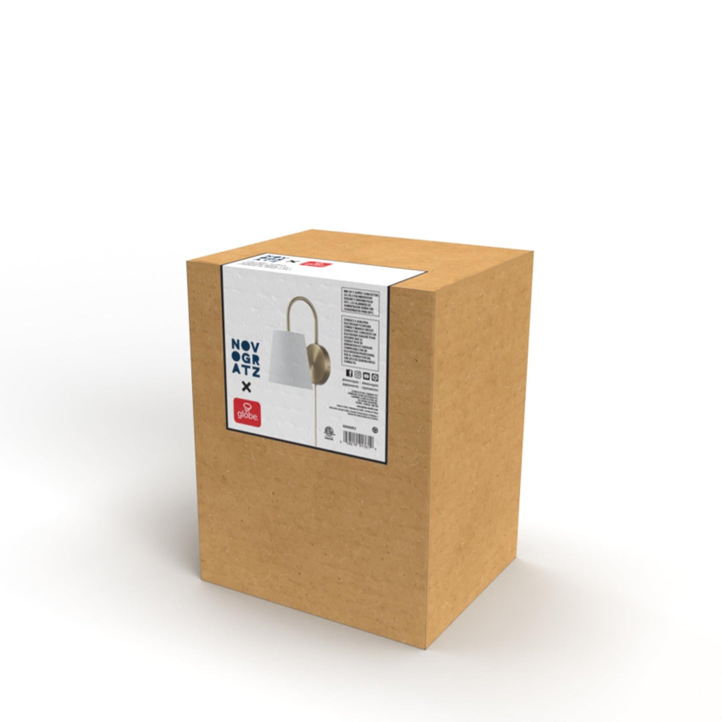 GLOBE Electric x Novogratz 65000053 1-Light Hardwire or Plug-in Wall Sconce, Matte Brass, White Textured Shade, Arched Arm, Lighting, Home Decor, Lights for Bedroom Plug in