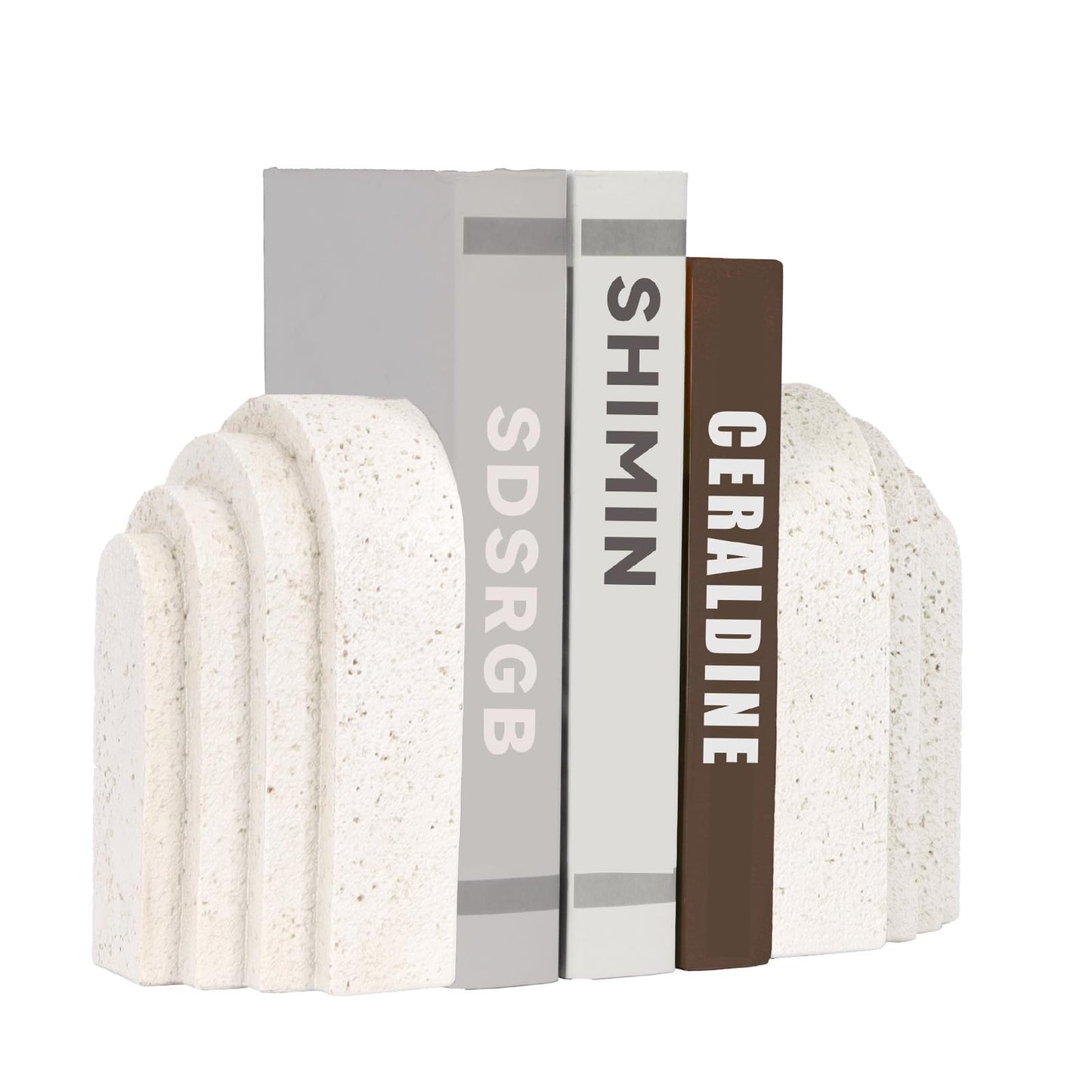 Heavy Duty Resin Bookends for Shelves - Modern Layered Arch Design, Aesthetic Home Decor,Stylish Decorative Book Ends