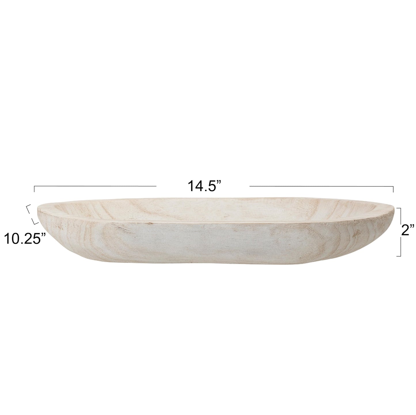 Bloomingville Hand-Carved Paulownia Wood Bowl with Whitewashed Finish