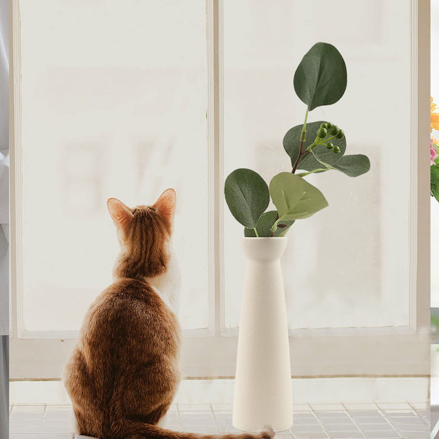 Napormot Ceramic Vase,Small Vases for Decor,Set 3 Modern Boho Vases for Flower Pampas,Fit for Living Room Desk Shelf Decor (White)