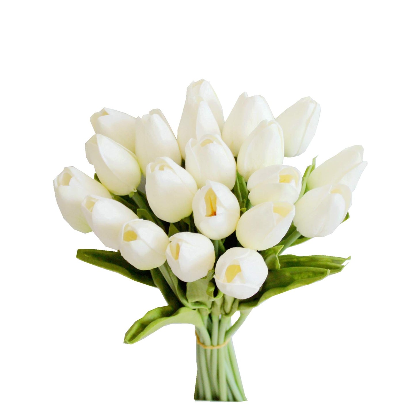 Mandy's Artificial Tulips 20 Stems White PU Faux Flowers for Wedding Home Decor 13.5 Inch