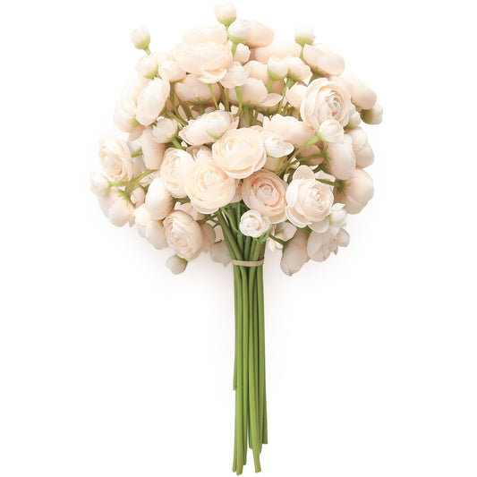 Floroom Ranunculus Artificial Flowers 18 Pcs Champagne Faux Silk Mini Ranunculus Bulk Fake Wedding Filler Flowers for DIY Cream Bouquets, Centerpieces, Bridal Shower Decorations & Arrangements