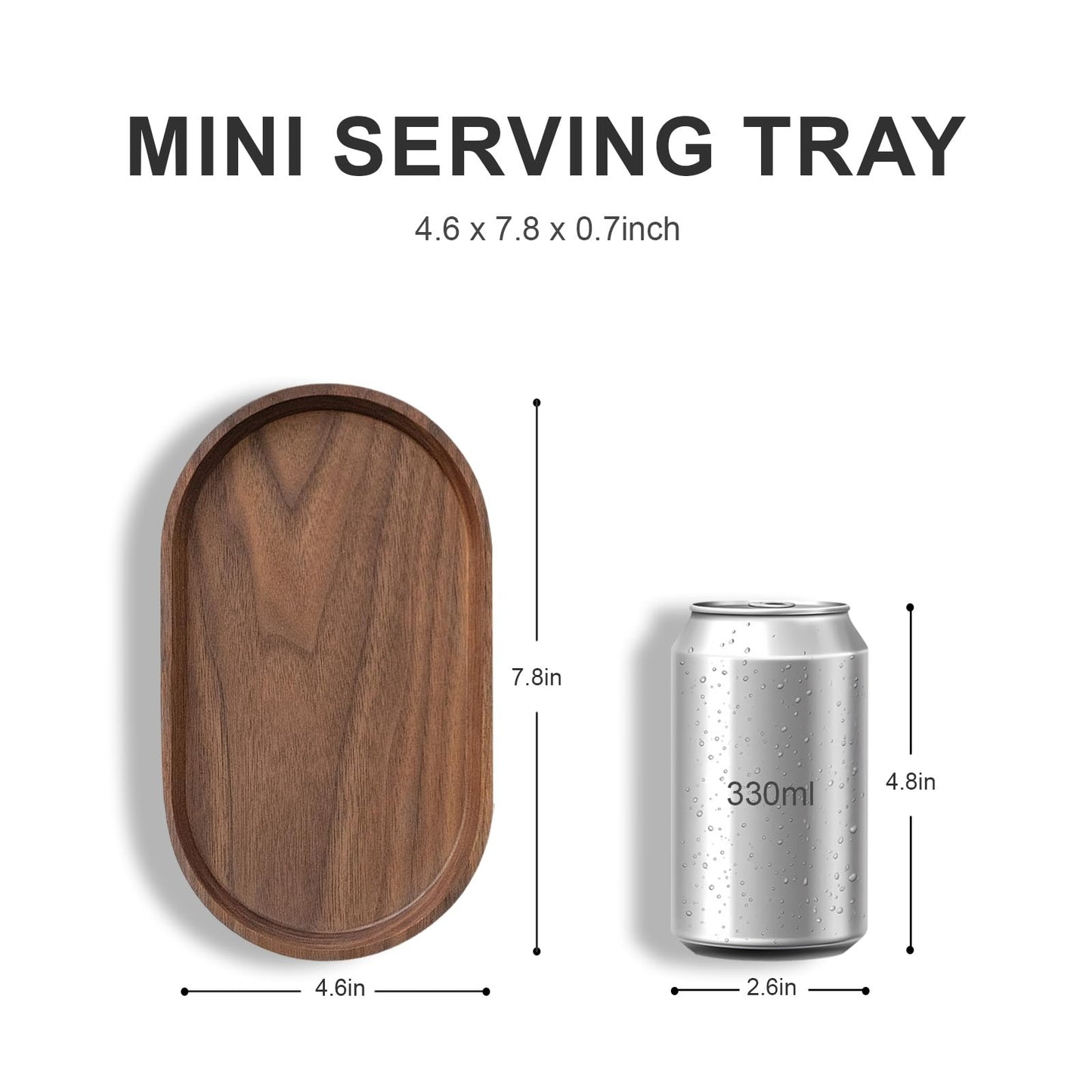 Vandroop Mini Serving Trays for Parties, Small Decorative Tray for Tea＆Coffee, Oval Wooden Plates for Serving Food for Appetizer＆Vegetables for Bathroom 7.8"×4.6" (Walnut, Set of 2)