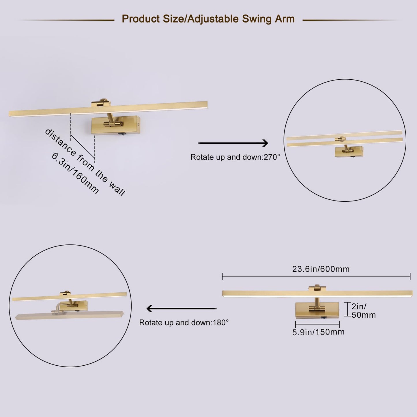 Wireless Picture Lights for Wall Battery Operated, Brass Art Lighting for Paintings Rechargeable Gallery lights with Remote and Timer 3CCT Dimmable Painting Lights for Artwork Portrait 23.6 inch