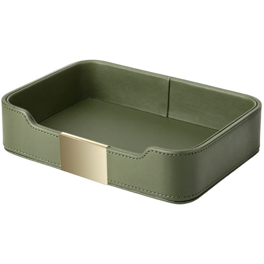 SANZIE Luxury Leather Tray Desktop Storage Catchall Organizer Decorative Tray for Entryway Table to Hold Jewelry Watch Keys Phone Wallet (Metal Glided, Green)