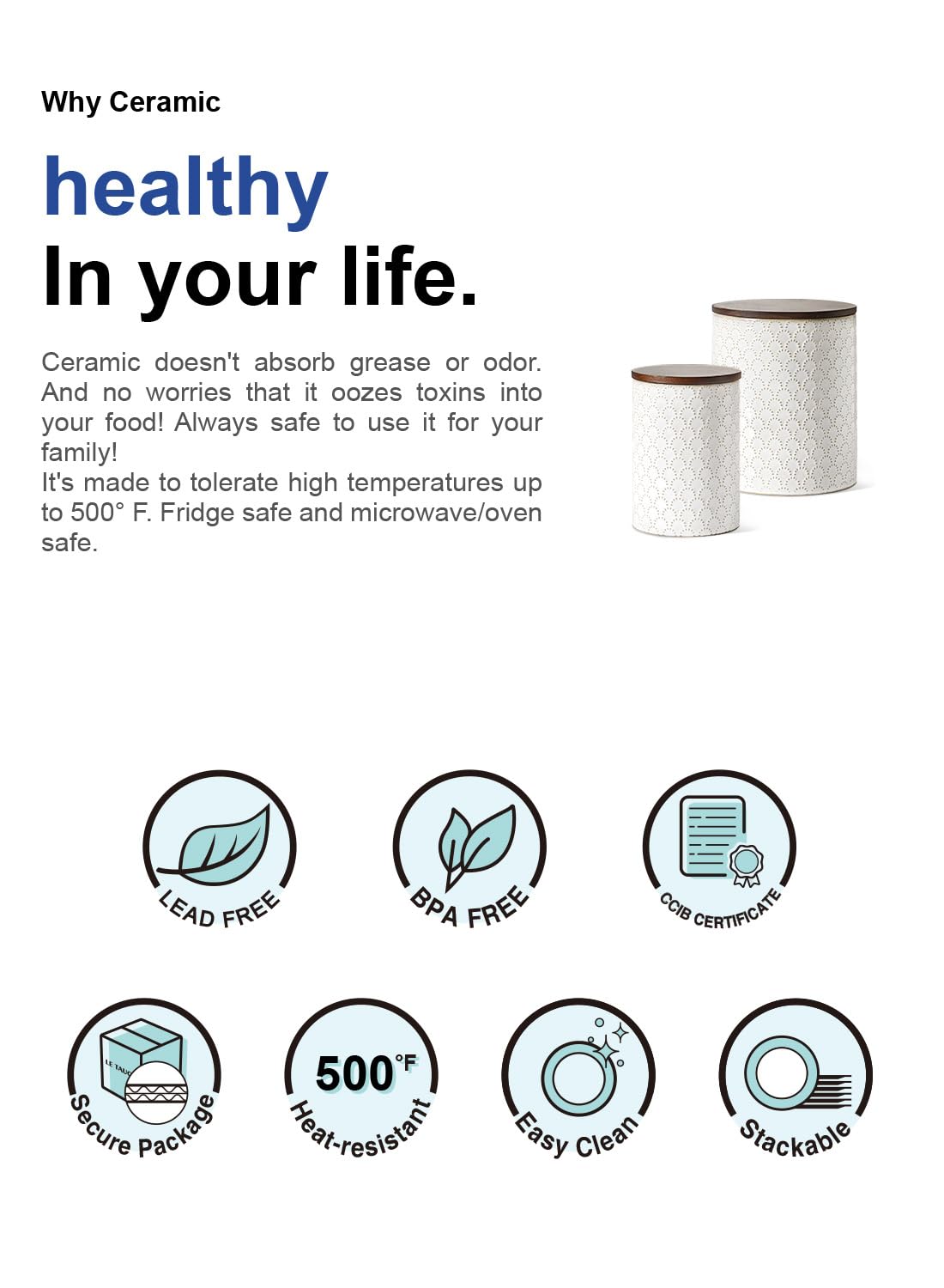 LE TAUCI Food Storage Containers with Airtight Lids, 78/25 oz Ceramic Sugar Canisters Sets, Embossed Large Jars for Pasta, Oats, Coffee Bean, Cookies, Rice, Grains, Tea - Set of 2, Fireworks