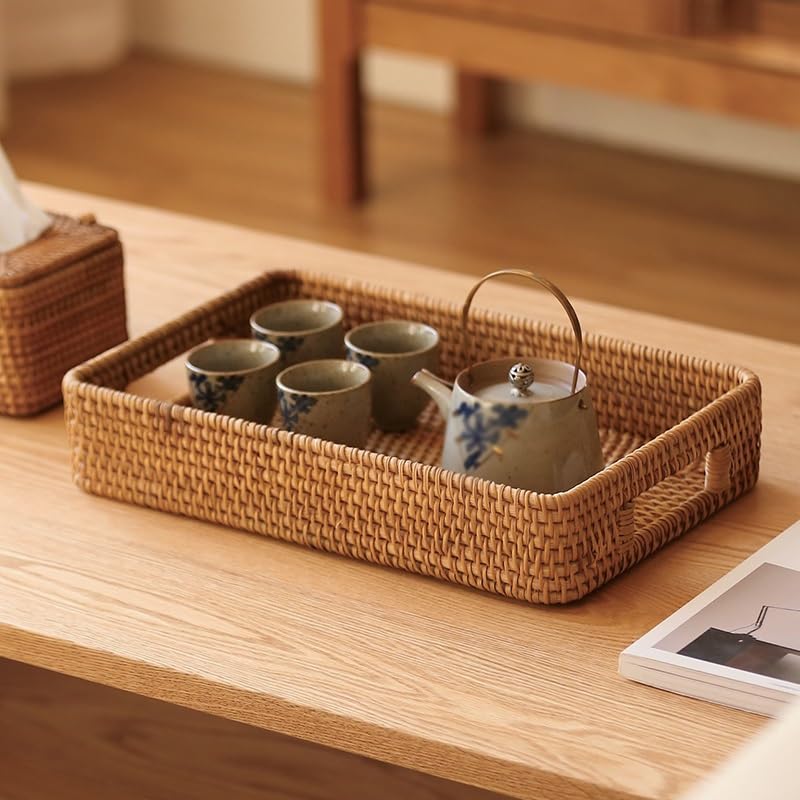 Tray for Coffee Table Storage Tray Fruit Basket Living Room Rectangular Household Fruit Plate Bread Vegetable Storage Tray Basket Tea Tray Charcuterie Boards(Small)