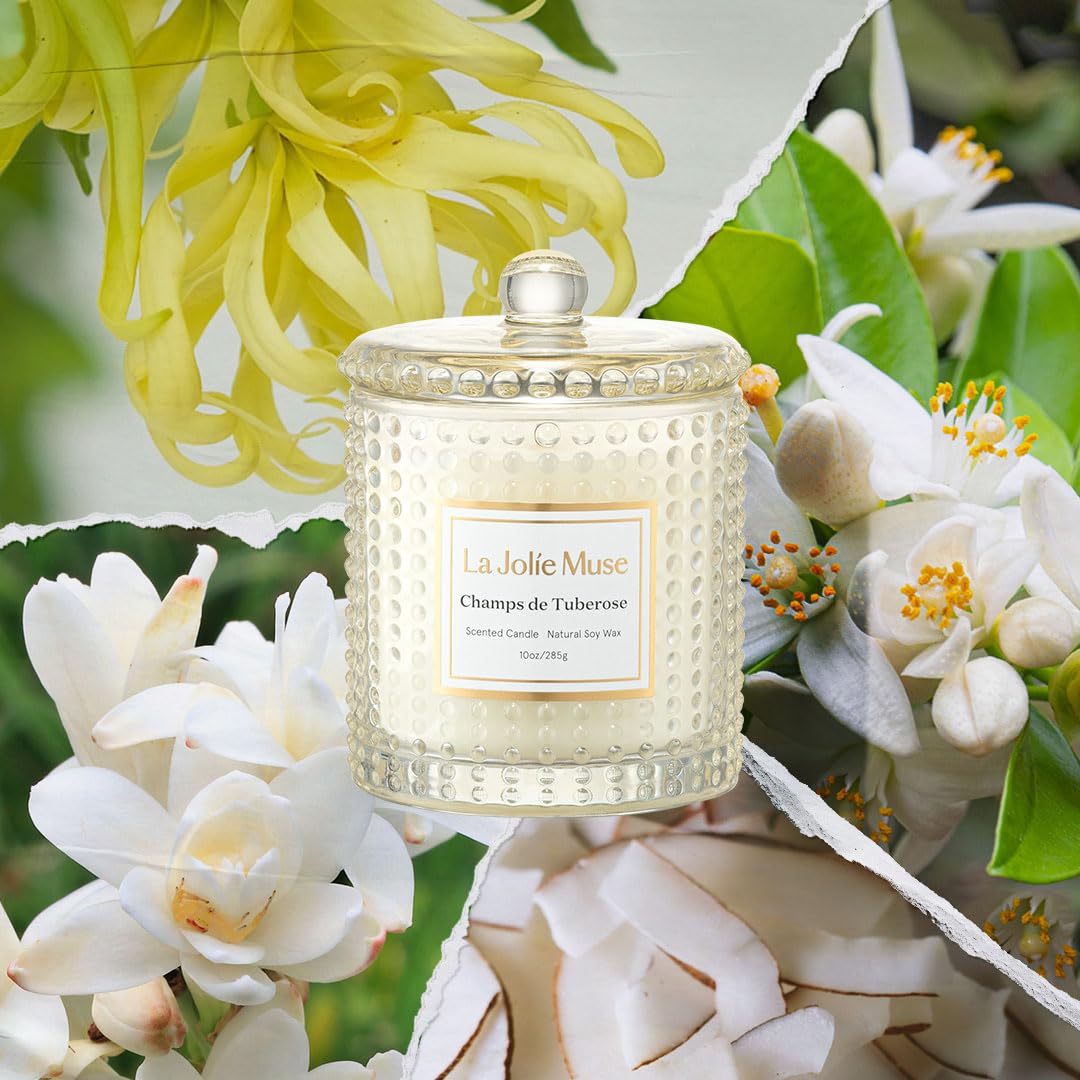 LA JOLIE MUSE Champs de Tuberose Scented Candle, Luxury Candles Gifts for Women, Gardenia & Ylang Ylang Candles for Home Scented, Natural Wax Candle, 75 Hours Long Burning