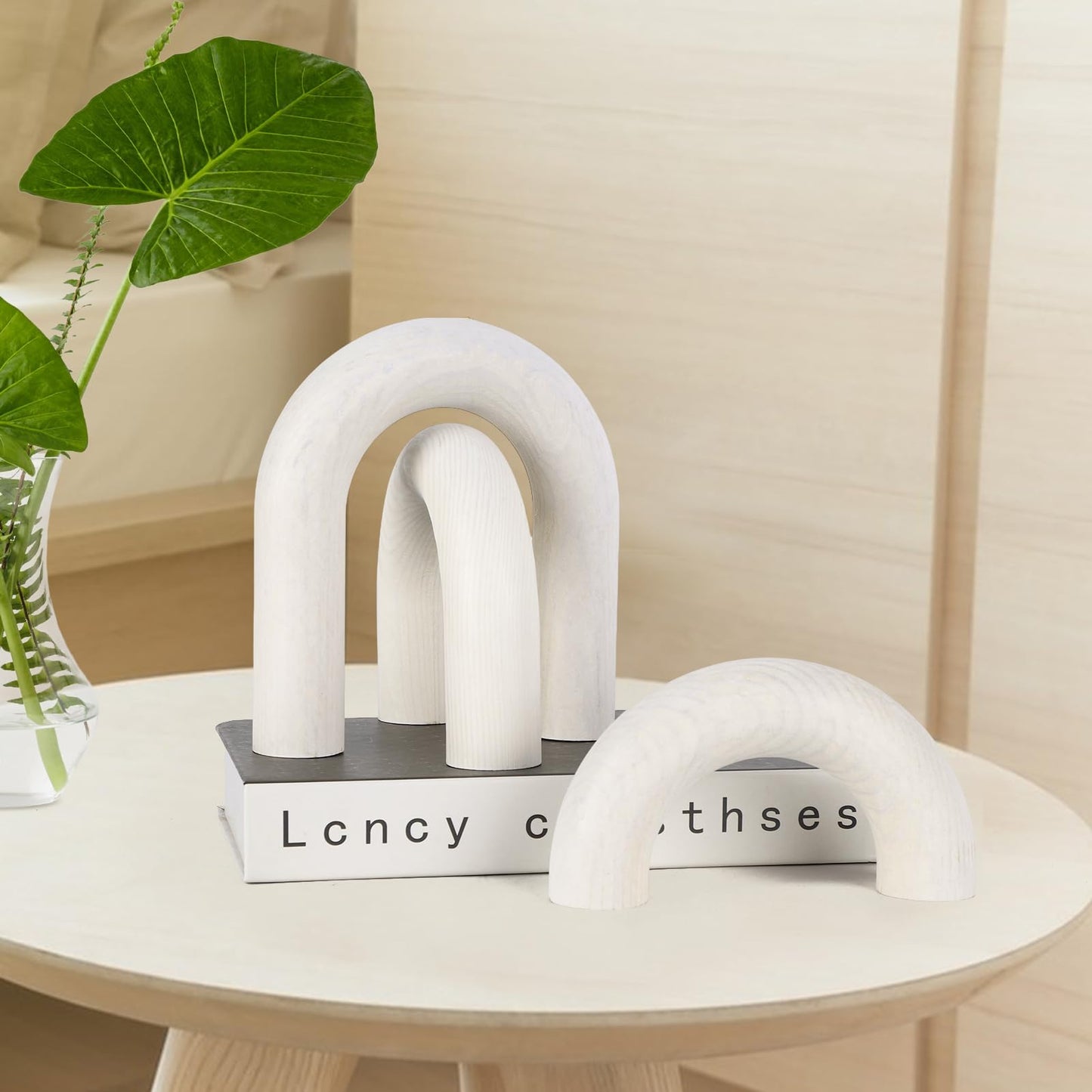 Yunjuhop 3 Pcs Wood Arch Shelf Accents for Coffee Table Decorations, Farmhouse Boho Arch Decor, Bedroom Office Desk Living Room Bookshelf Modern Home Decor (White)