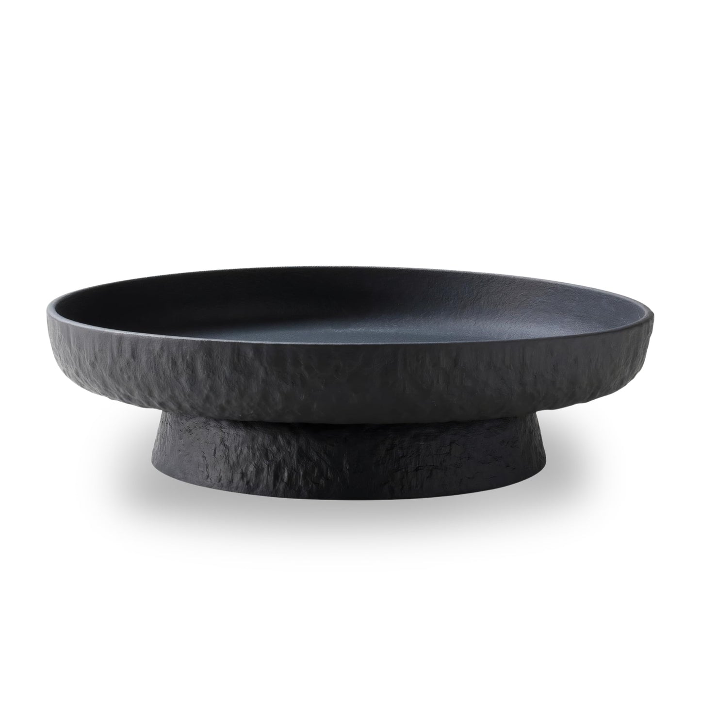 Granite Inspired Matte Black Fruit Bowl | Wide, Shallow Textured Pedestal Bowl | 11 Inch Unique Centerpiece for Table or Decor for Entryway Table