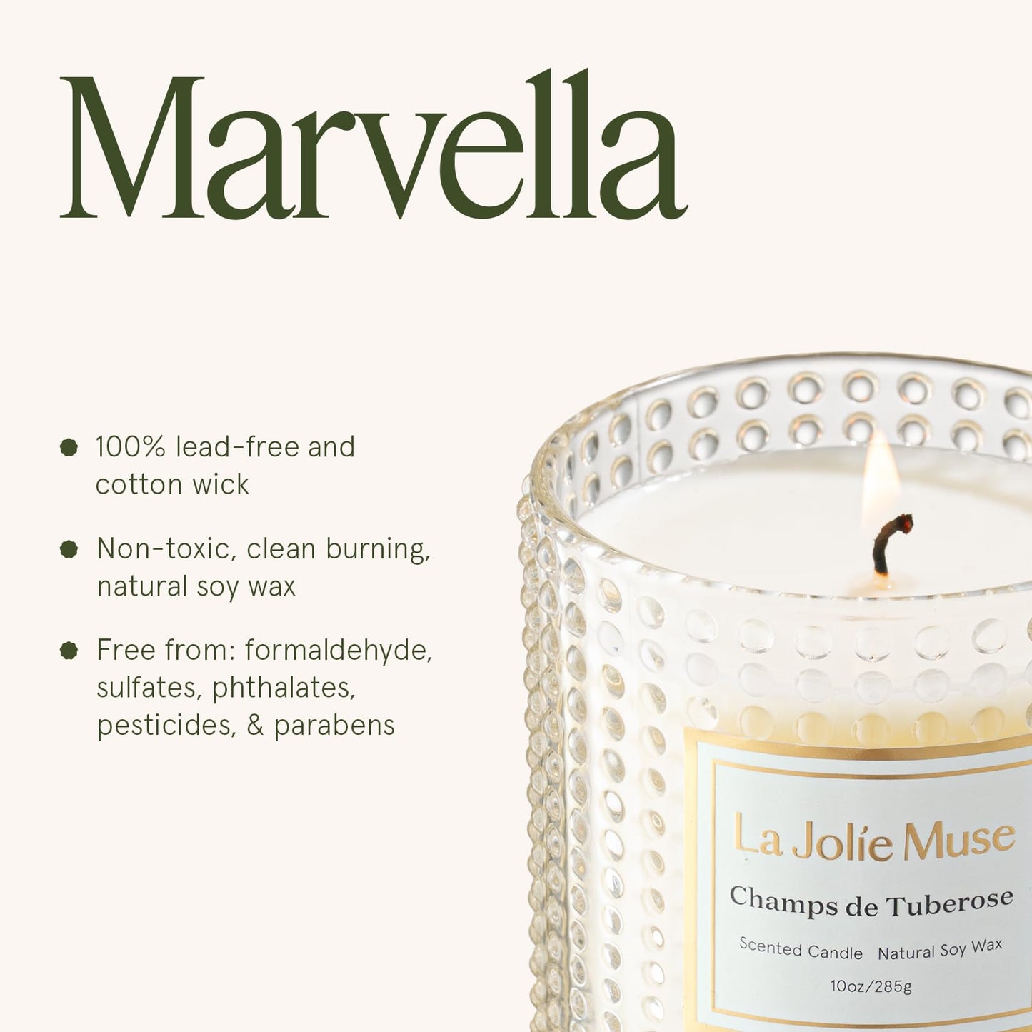 LA JOLIE MUSE Champs de Tuberose Scented Candle, Luxury Candles Gifts for Women, Gardenia & Ylang Ylang Candles for Home Scented, Natural Wax Candle, 75 Hours Long Burning