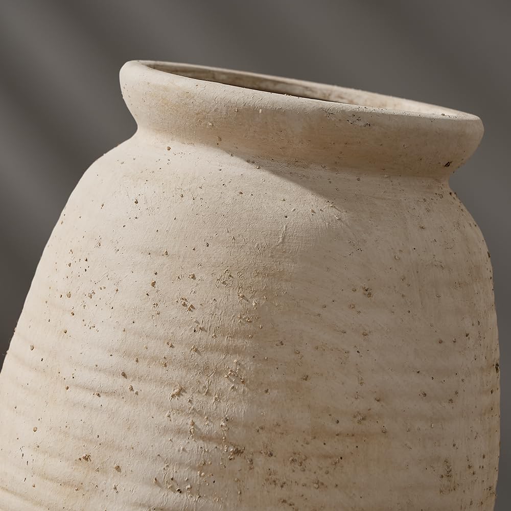 SIDUCAL Ceramic Rustic Farmhouse Vase | 7.3 Inch Pottery Decorative Flower for Home Decor | Sand Glaze Finish Boho Vase for Table, Living Room, Bathroom Decoration, Shelf Decor, Mantel, White