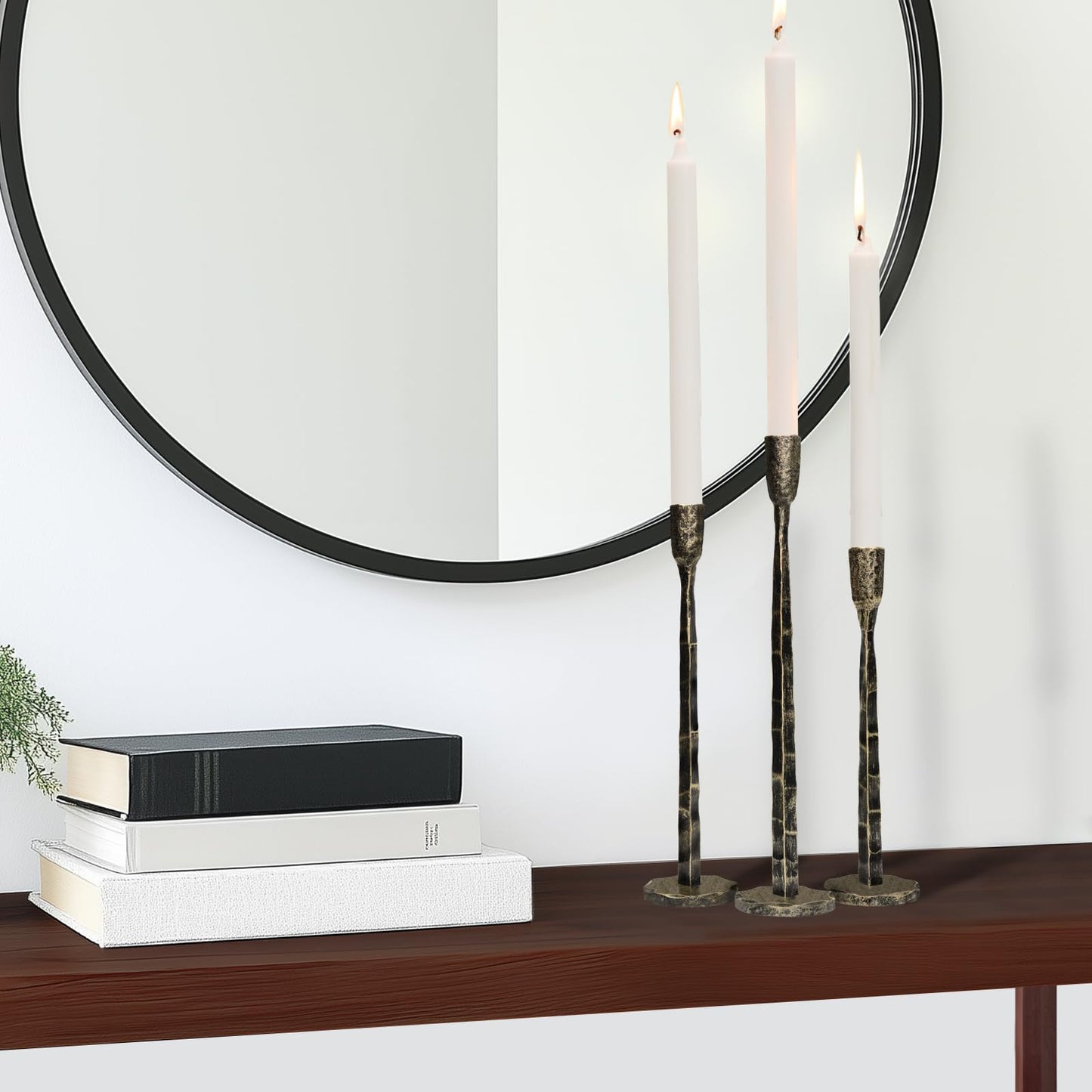 BEGINS Hand-Forged Bronze Taper Candle Holders, Set of 3 Decorative Metal Candlestick Holders for Weddings, Dining Table, Church, Home Decor