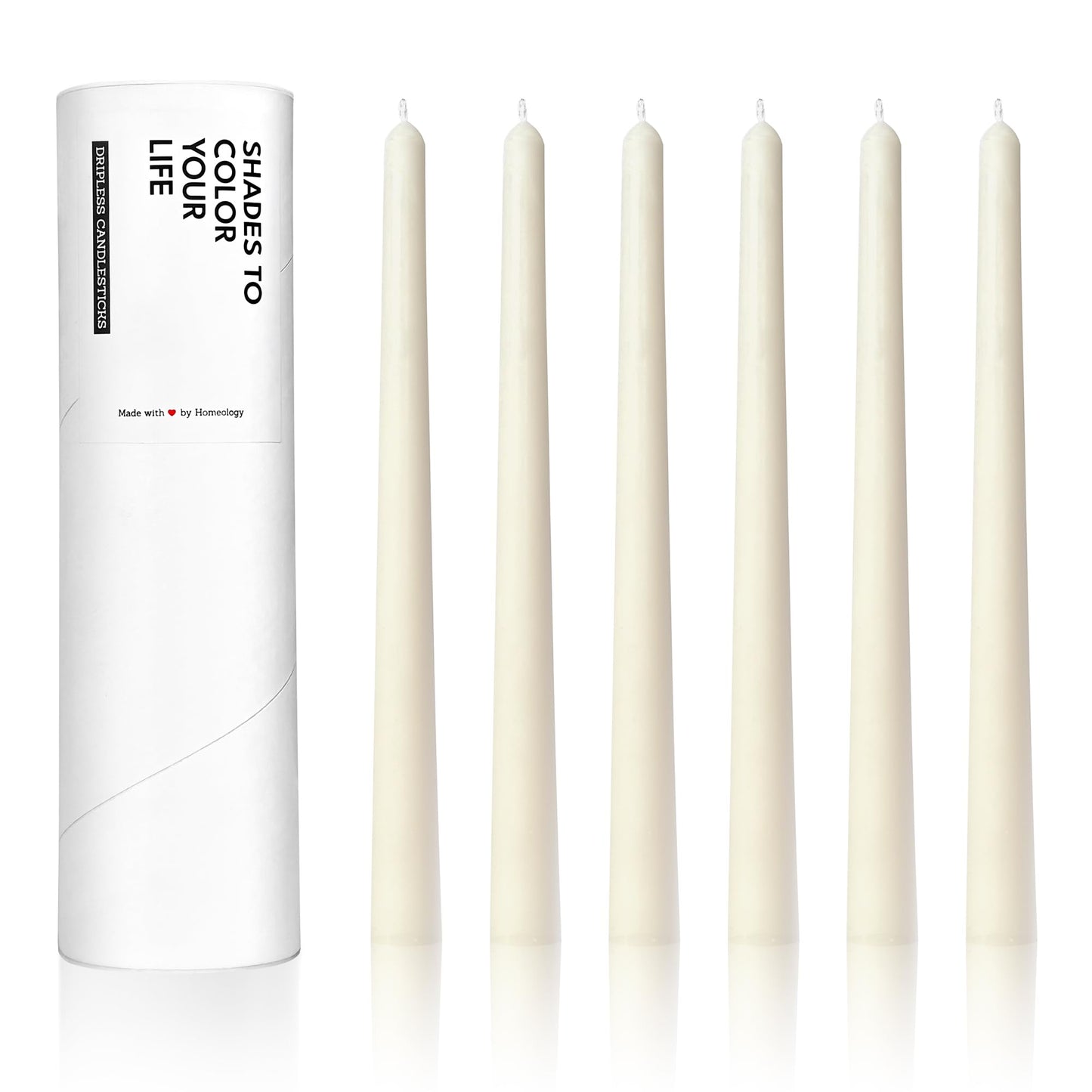 Homeology 6 Pack 10" Classic Taper Candles, Ivory, 7-8 Hours Burn Time, Unscented Candlesticks