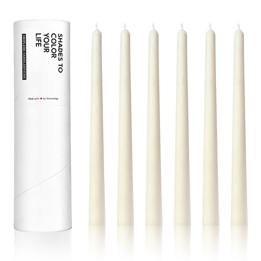 Homeology 6 Pack 10" Classic Taper Candles, Ivory, 7-8 Hours Burn Time, Unscented Candlesticks