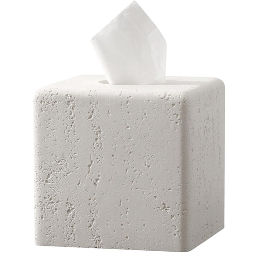Haocoott Tissue Box Cover Square, Resin Facial Tissue Holder Covers Toilet Paper Holder Decorative Travertine Paper Dispenser Home Decor for Bathroom Bedroom Living Room Office (Cream)