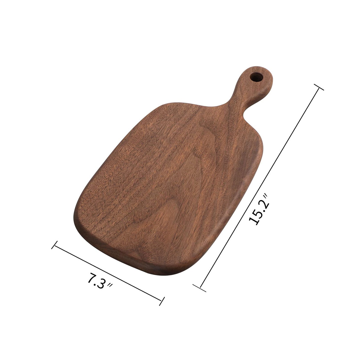 Muso Wood Small Cutting Board with Handle, Walnut Wooden Chopping Boards for Bread, Vegetables & Fruits, Dinner Cheese Board with Hole(15.2x7.3 Inches)