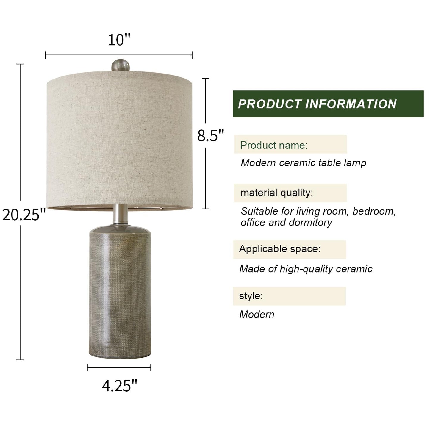 G-SAFAVA 20.25/inch Modern Ceramic Table lamp Set of 2 Small Farmhouse Bedside lamp Dark Grey Nightstand Lamp End Table Lamps for Living Room Bedroom Study Office AMZ-T1109DG0