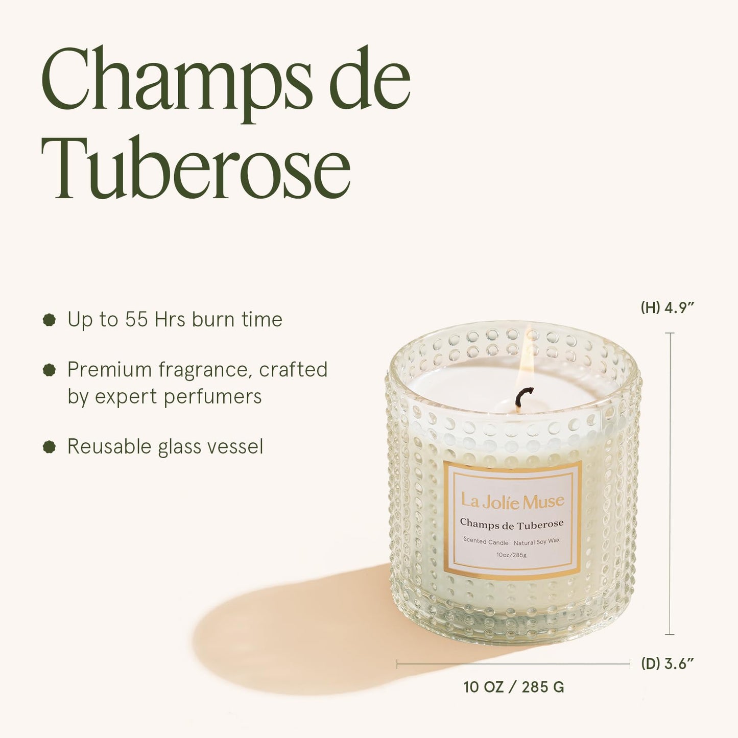 LA JOLIE MUSE Champs de Tuberose Scented Candle, Luxury Candles Gifts for Women, Gardenia & Ylang Ylang Candles for Home Scented, Natural Wax Candle, 75 Hours Long Burning