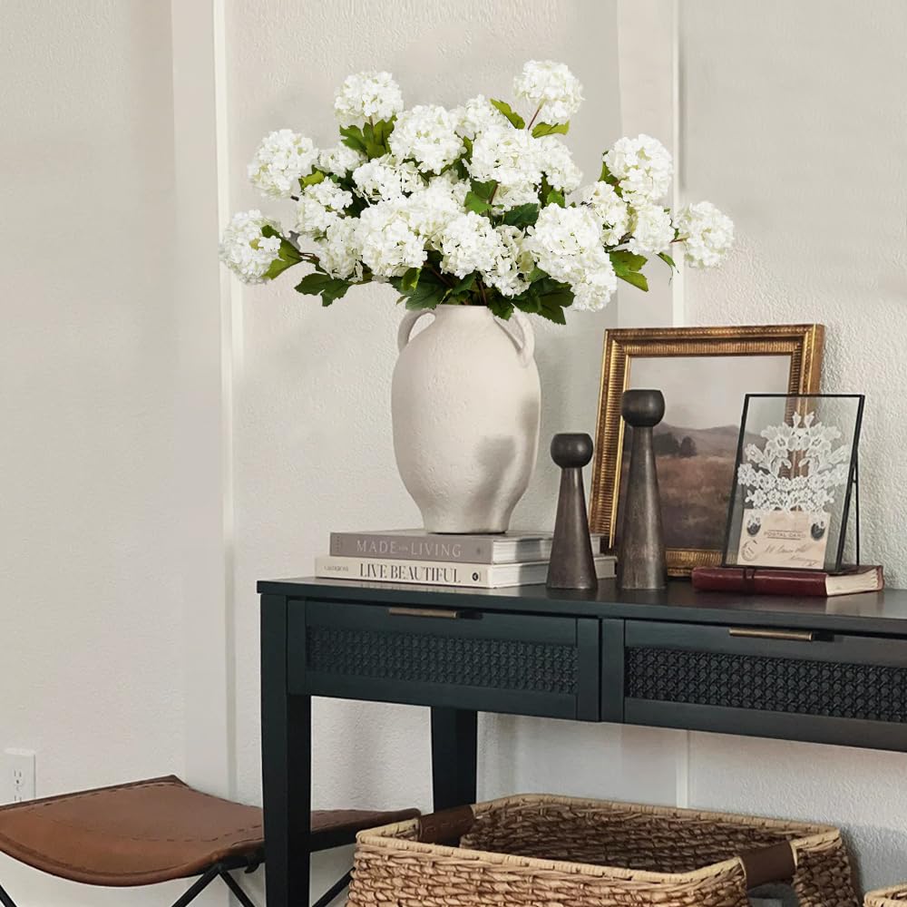 Artificial Flowers for Decoration, 3Pcs 23inch White Hydrangea Fake Flowers, Artificial Silk Flowers Bouquets Faux Flowers for Vase Faux Floral Stems for Wedding Party Kitchen Home Decorations