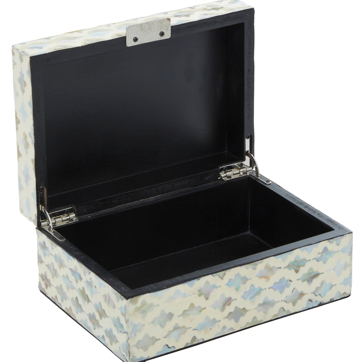 Deco 79 Mother of Pearl Shell Geometric Handmade Decorative Box Storage Decorative Keepsake Boxes with Hinged Lid, Set of 2 Storage Boxes 12", 8"W, Cream