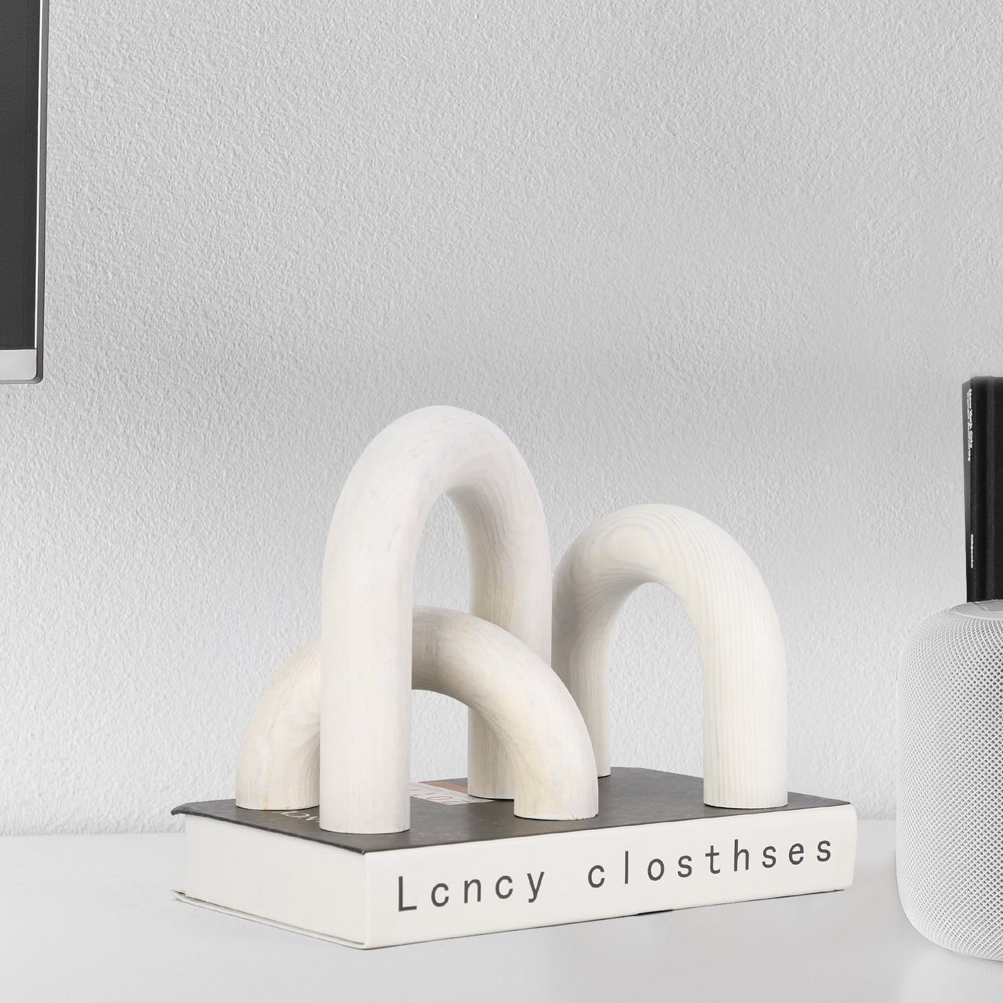 Yunjuhop 3 Pcs Wood Arch Shelf Accents for Coffee Table Decorations, Farmhouse Boho Arch Decor, Bedroom Office Desk Living Room Bookshelf Modern Home Decor (White)