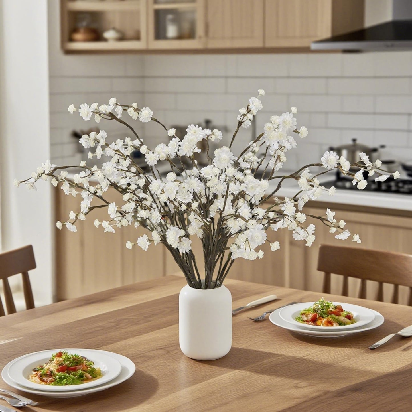 Geegoods 10 Stems White Faux Flowers for Vase – Real Touch Baby Breath Branches, Long Stem Artificial Flowers for Tall Vase Indoor Home Table Centerpieces Decoration