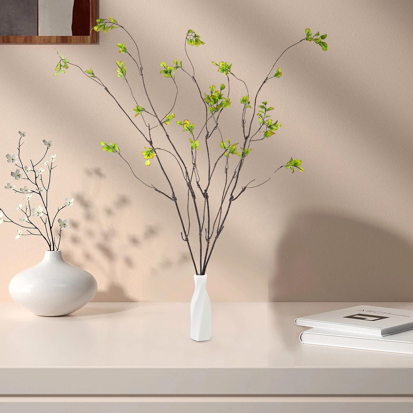 OBDXZHC 38'' 4Pcs Artificial Ficus Branches Fake Greenery Stems Faux Ficus Twig Plants Green Fake Leaf Spray Green for Home Office Wedding Vase Filler Banquet Home Decoration (Green)