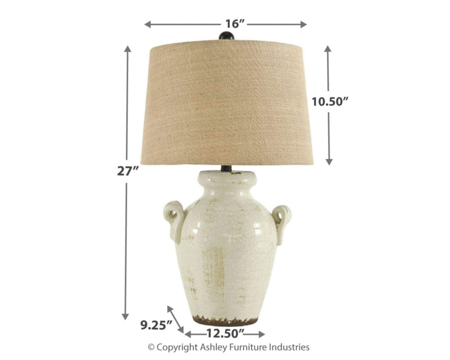 Signature Design by Ashley Emelda Farmhouse 27" Ceramic Table Lamp, Cream Glaze Crackle Finish