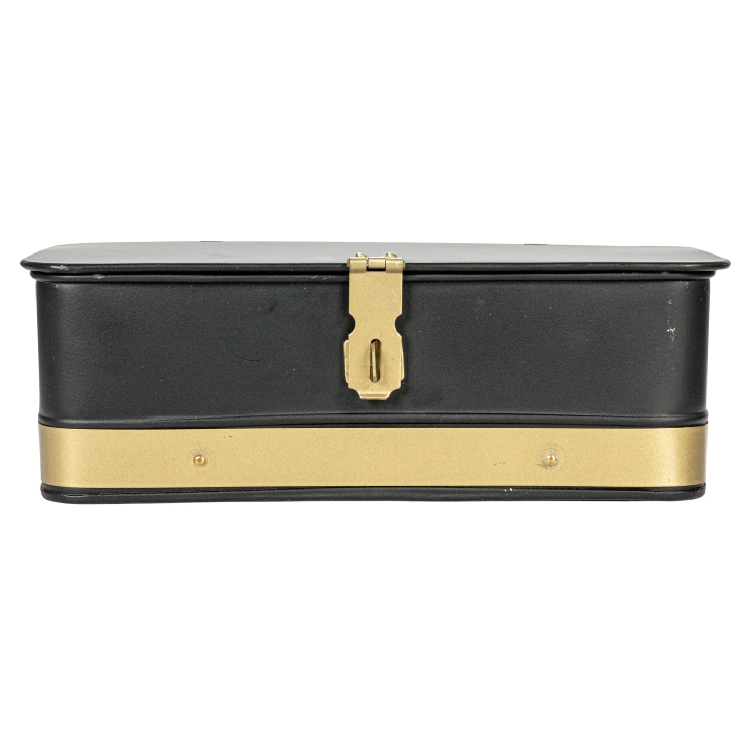Creative Co-Op Decorative Metal Boxes with Lid, Black with Gold Band, Set of 3