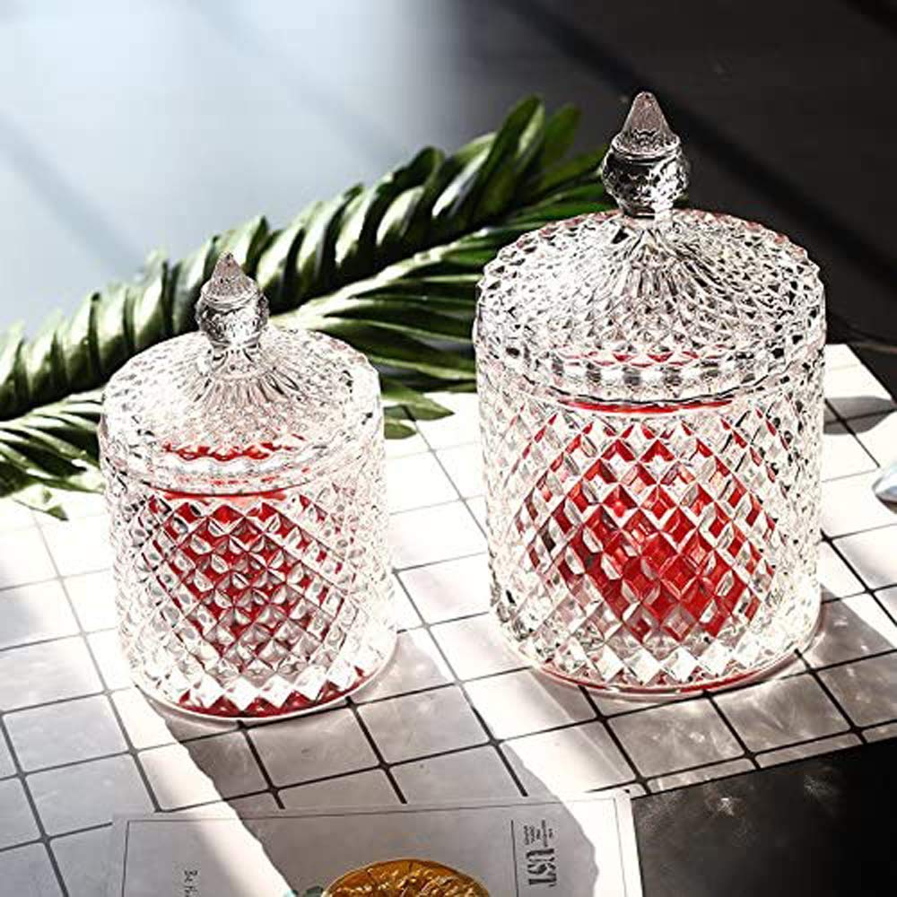 Maypink Crystal Diamond Faceted Jar with Lid,Suitable as A Candy Dish,Cookie Tin,Biscuit Barrel,Decorative Candy Jar Sugar Bowl (Crystal, Set of 2)