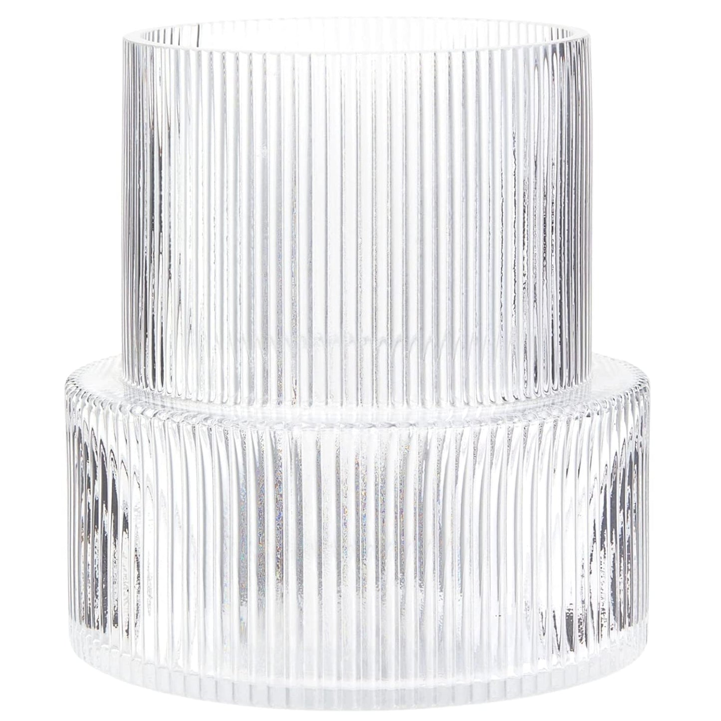 YANWE1 Ribbed Glass Vase, Flower Vase, Fluted Clear Vases for Flowers, Modern Vases for Living Room, Dining Table, Entryway, Shelf, Wedding, Office, Coffee Table, Birthday, 7.5 Inches