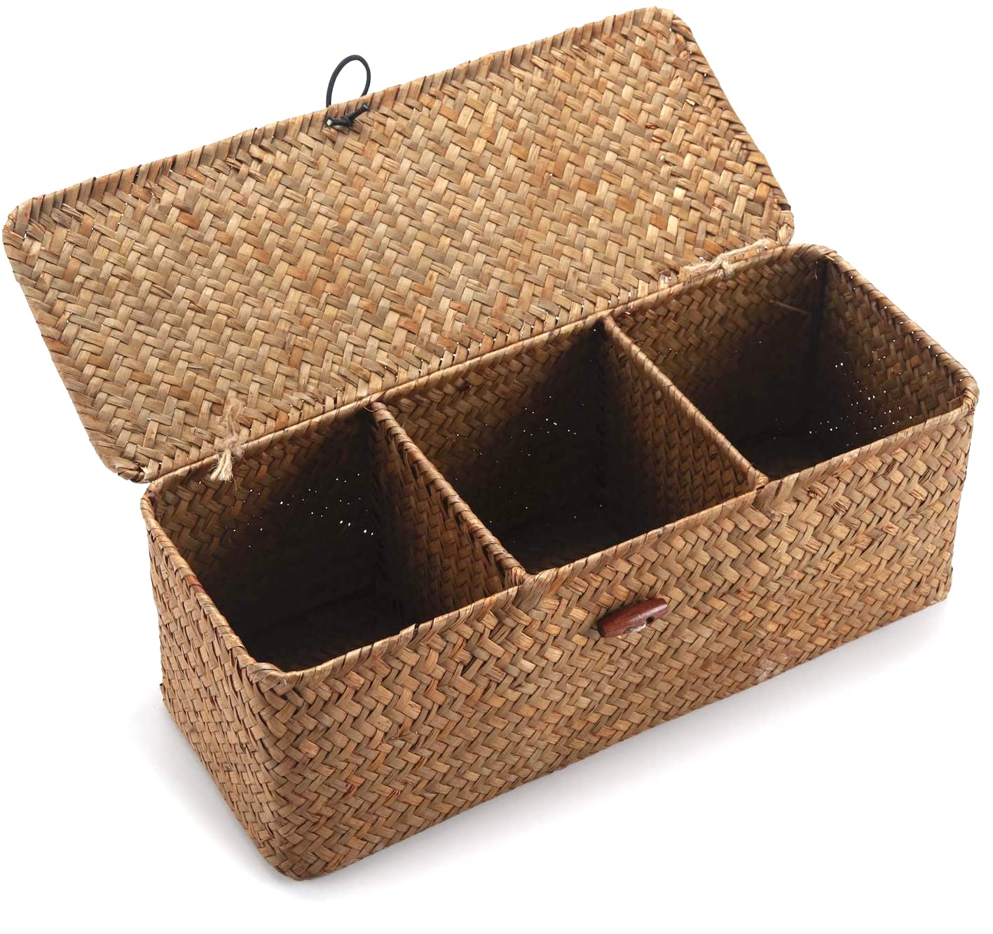 DOKOT Seagrass Woven Storage Basket with Lid, Rectangular Narrow Tampon Toilet Tank Organizer