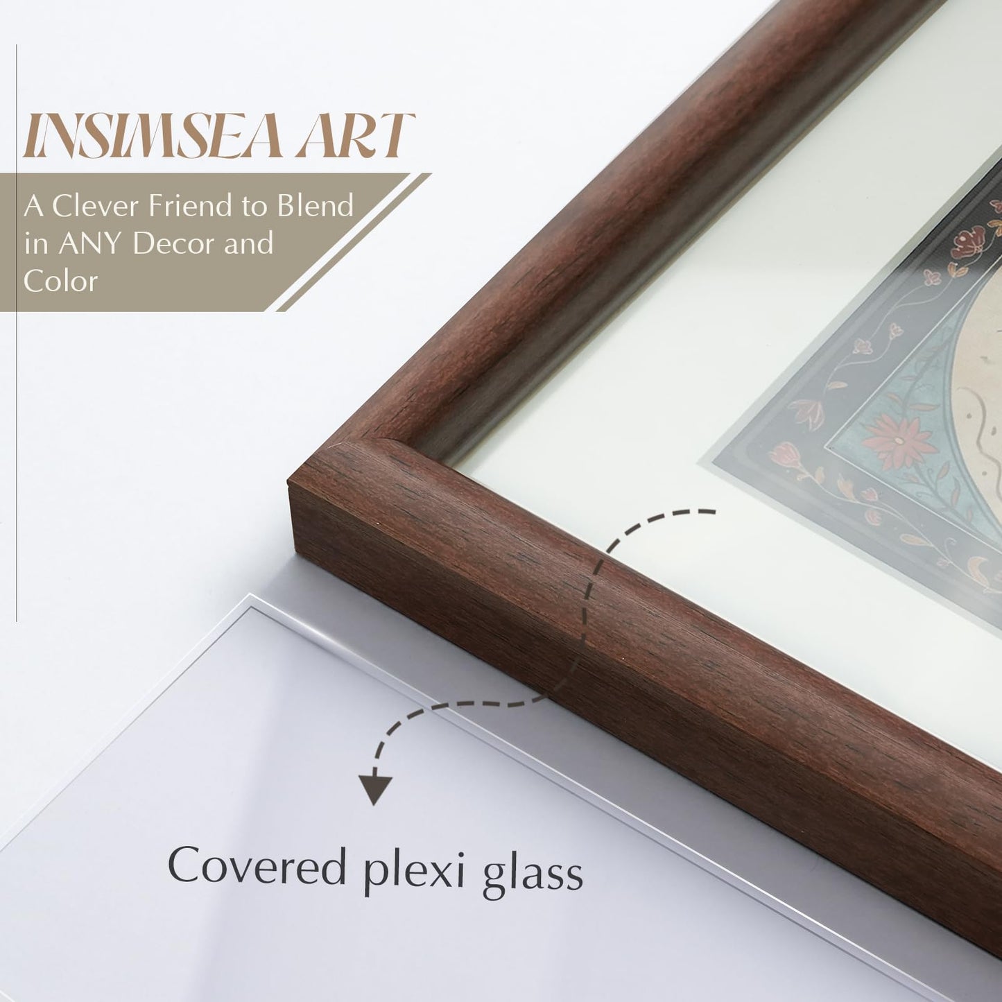 InSimSea Framed Canvas Wall Art with Mat, Vintage Neutral Architecture Sketch Prints Picture, Vintage Landscape Wall Art for Living Room Bedroom Office, 11x14 Inch(Walnut)