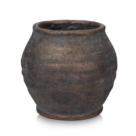 Briful 5.91'' Large Ceramic Rustic Vase Shabby Vintage Textured Vase, 4.72'' Wide Mouth Pampas Jar Vase Pottery for Fake Flowers Branches, Farmhouse Home Décor, Weddings Shelf Table Decor, Brown