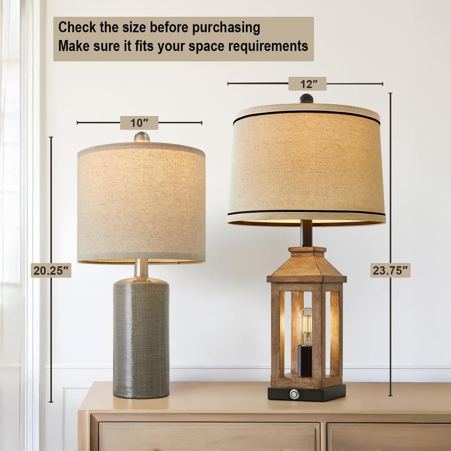 G-SAFAVA 20.25/inch Modern Ceramic Table lamp Set of 2 Small Farmhouse Bedside lamp Dark Grey Nightstand Lamp End Table Lamps for Living Room Bedroom Study Office AMZ-T1109DG0