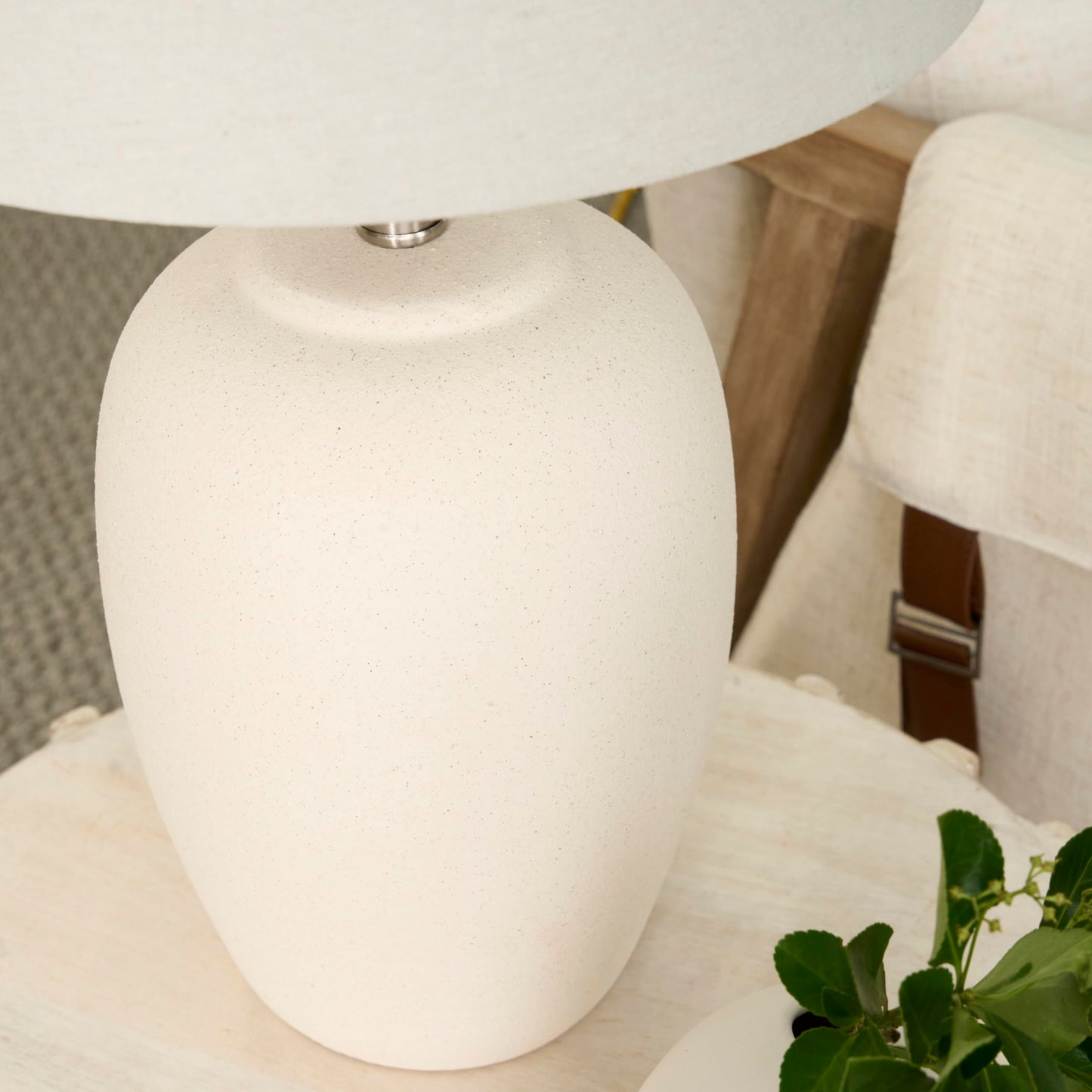 Nourison Home 23" Natural White Ceramic Jar Table Lamp for Bedroom, Living Room, Dining Office, with Off-White Shade