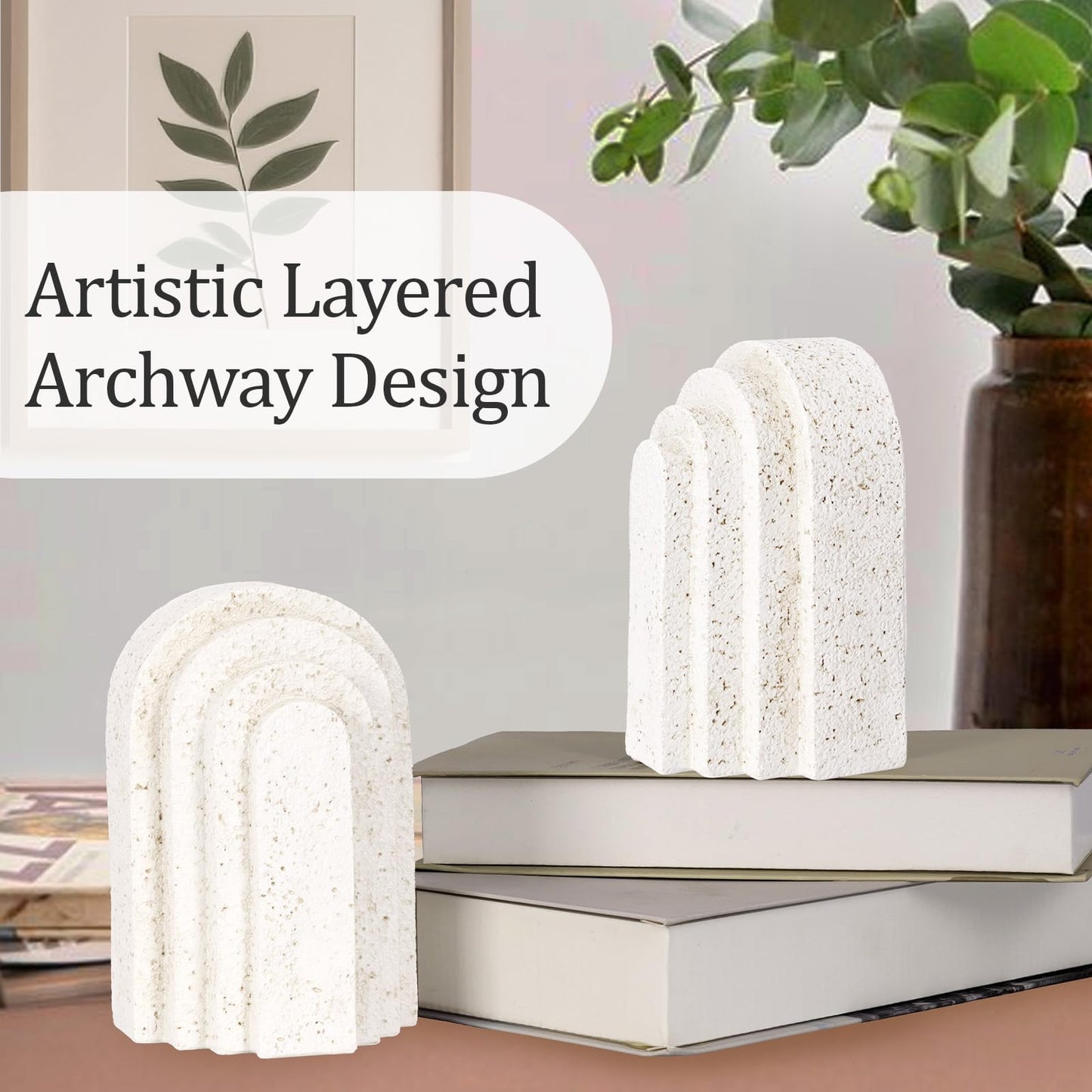 Heavy Duty Resin Bookends for Shelves - Modern Layered Arch Design, Aesthetic Home Decor,Stylish Decorative Book Ends