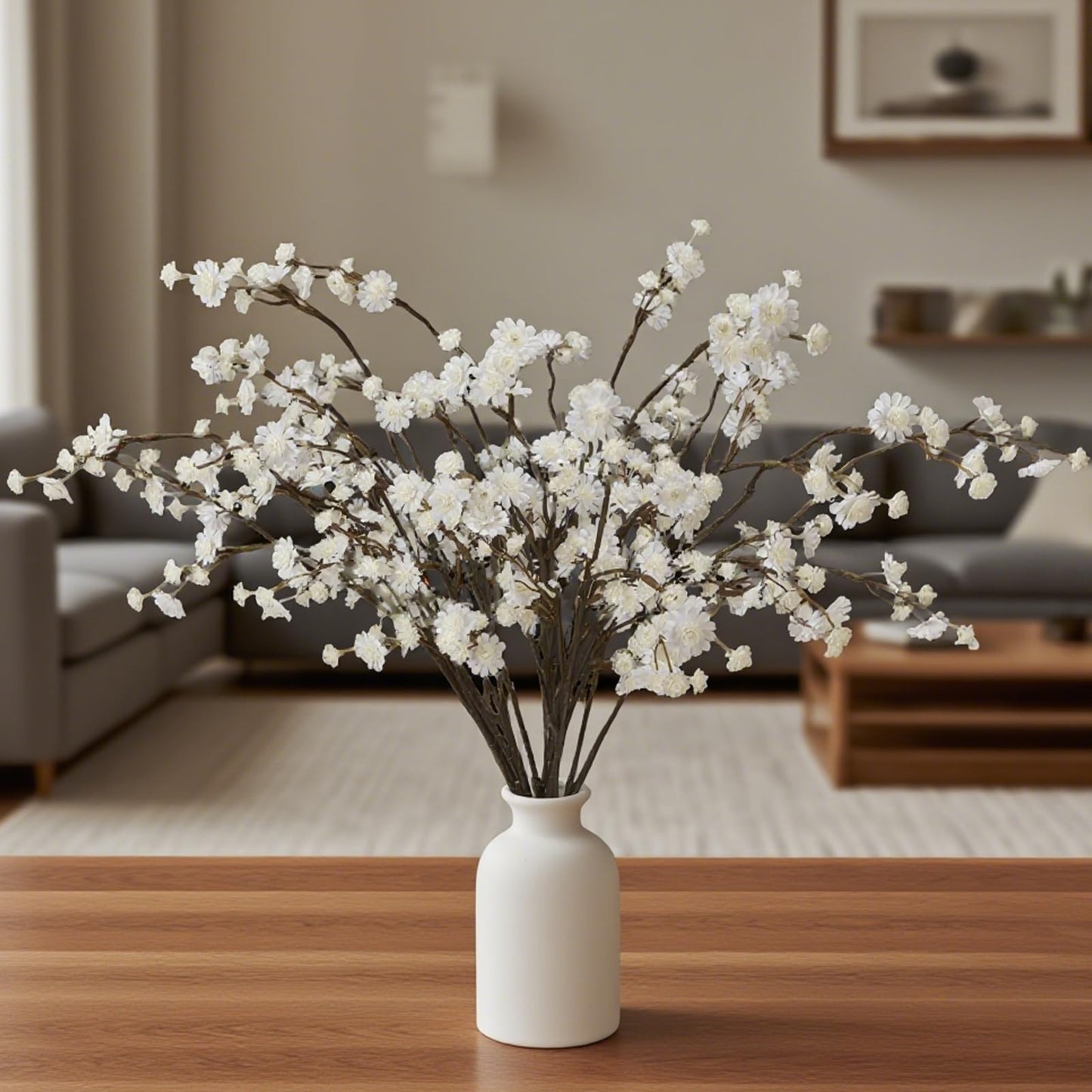 Geegoods 10 Stems White Faux Flowers for Vase – Real Touch Baby Breath Branches, Long Stem Artificial Flowers for Tall Vase Indoor Home Table Centerpieces Decoration