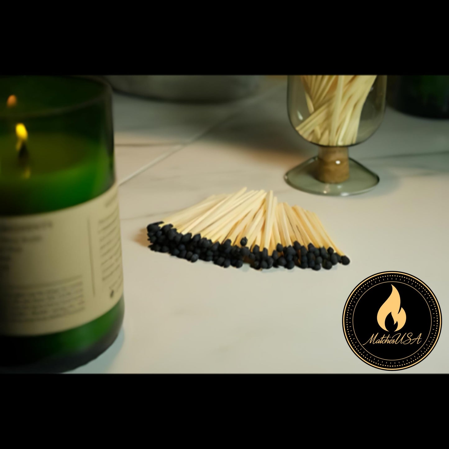 INCLUDES MATCHES ! | Smoke Gray Glass Matches Cloche | Grey Tinted Decorative Match Holder Jar for Candles Set Display (Black Matches)